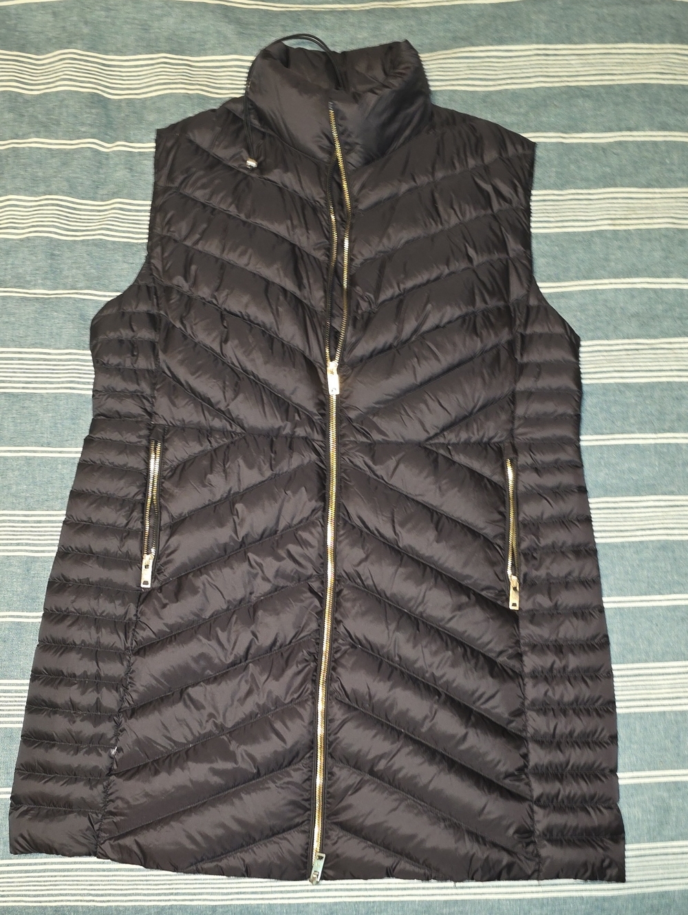 Quilted Long Packable Puffer Down Vest - Black